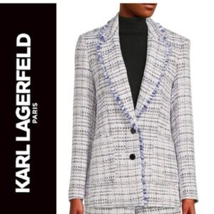 NWT Karl Lagerfeld Paris Women's Tweed Fringe Blazer